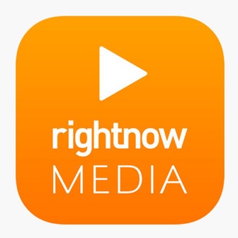 RightNow Media logo, Orange with a "play" logo above the words "rightnow Media."